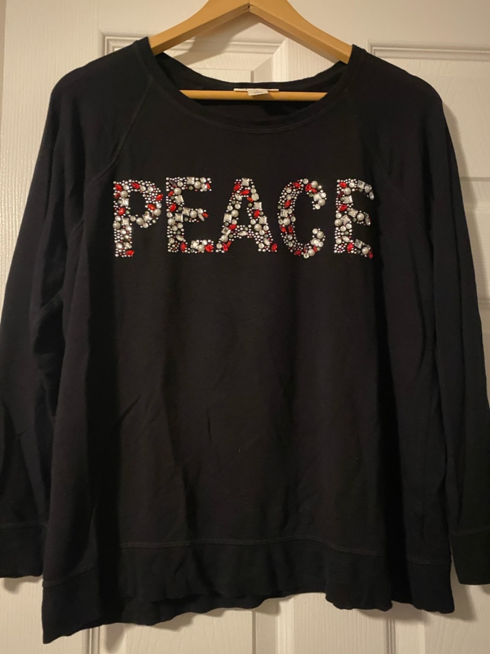 Style & Co. Black 'PEACE' Embellished Sweater with Red and White Accents